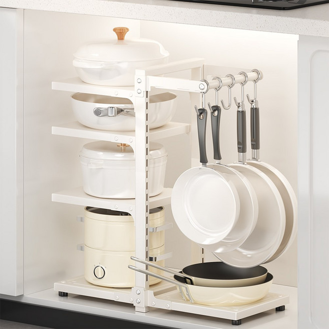 피노블릭 후라이팬 정리대 걸이 냄비 선반 수납 높이 조절, 1개, 01-화이트, 5단