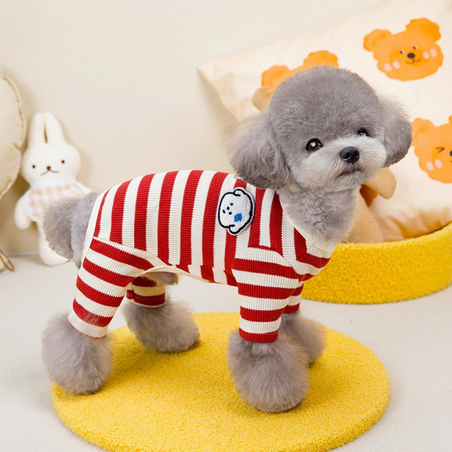 파스텔펫 반려동물 니트 줄무늬 올인원, 레드, 1개
