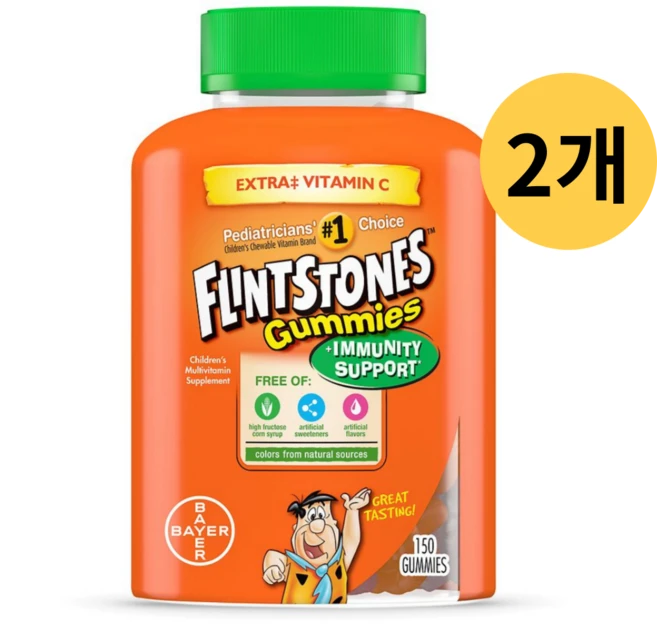 미국직구 플린스톤 Flintstones 키즈 어린이 종합비타민 체리 라즈베리 오렌지 150 구미, 2개, 75회분 - 쿠팡