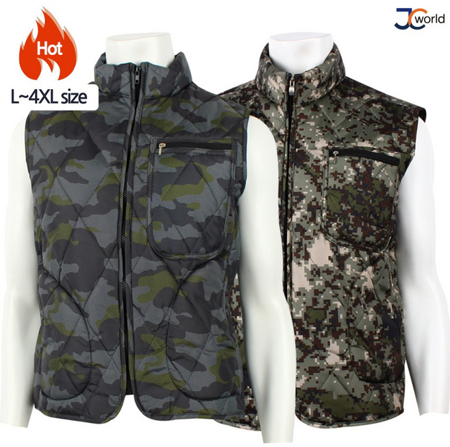 [제이씨월드] JC 카모 누비 조끼 _ 겨울용 남성 보온 솜 깔깔이 퀵 배달 작업복 방한복 베스트