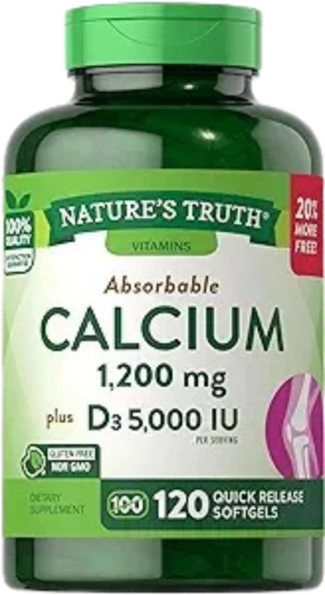네이처스 트루스 흡수성 칼슘 D3 함유 속방형 소프트젤 120정, 1개 - 쿠팡