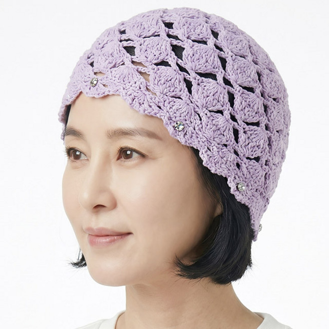 비니 뜨개 큐빅 포인트 마름모 여름 여성모자 두건 손뜨개 벙거지 크로세