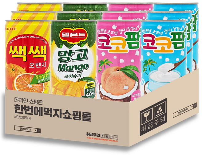 [한번에먹자] 과즙음료 혼합세트 / 쌕쌕오렌지 + 델몬트망고로우슈거 + 코코팜피치 + 코코팜화이트, 12개, 240ml