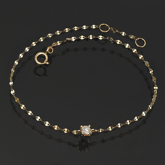 주리에떼 14K 18K 여성 데일리 랩다이아몬드 4프롱 레디언 골드 체인 금 팔찌