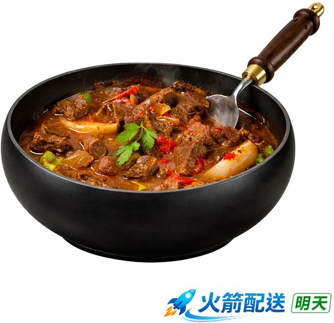 手工鍛打鐵鍋 24cm鍋徑 10.5cm鍋深 21cm手柄長 適用於炒鍋, 1個, 30cm不粘鍋-高溫氮化無塗層（鋼化蓋）