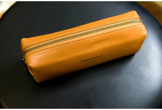 (무료이니셜) 가죽필통 대학생 중학생 선물용 펜파우치 럭스레더 수제사각필통, 1개, 브라운민자(대)