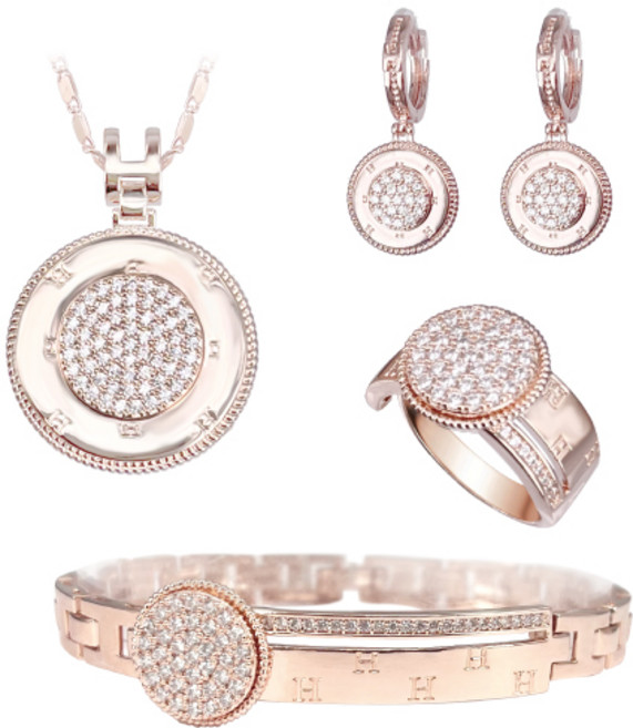 [혜성주얼리] 엘리어 라운드 럭셔리 로즈골드 패션 4종 반지 팔찌 목걸이 귀걸이