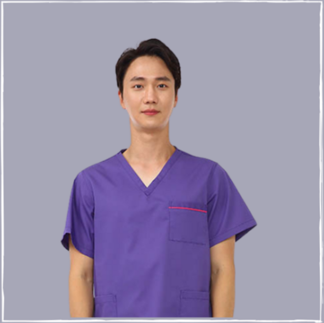 남자 수술복(보라색/핫핑크색띠) 상 하의 세트