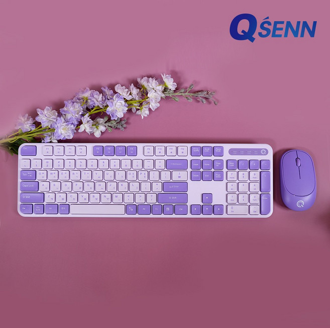 QSENN MK314 저소음 무선 키보드 마우스 세트 (키스킨 포함), 라벤더