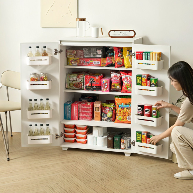 AAHUT 블랑코 주방 수납장 낮은 팬트리 냉장고형 팬트리장 냉장고장 양문, 오크베이지