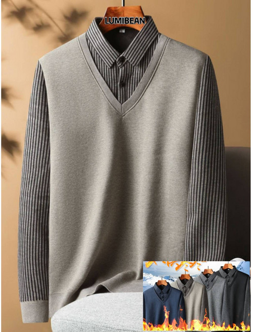 루미빈 남성 중년 겨울 따뜻한 레이어드 스타일 기모 넉넉핏 니트