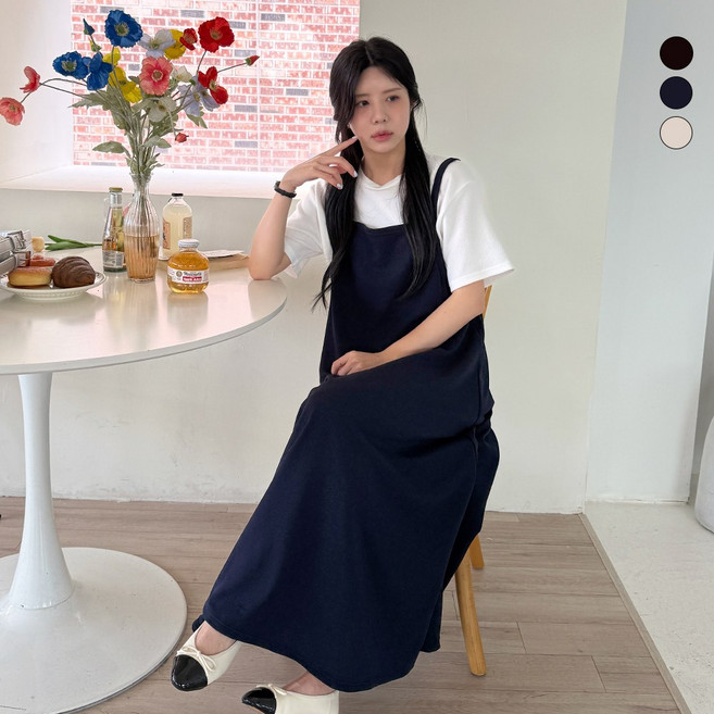 디테일웨어 여성 로라 훌 원피스세트 신축성좋은 반팔 티셔츠 뷔스티에 롱원피스 간절기 플레어 스커트 가성비 투피스 셋업