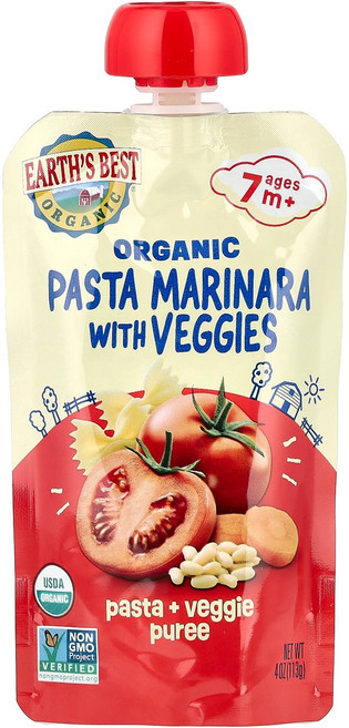 Earth's Best 유기농 파스타 + 베지 퓨레 7개월 이상 마리나라 채소 함유 113g(4oz) Best (얼스 베스트), Earth's Best, 유기농 파스타 + 베지 퓨레,, 113g, 1개