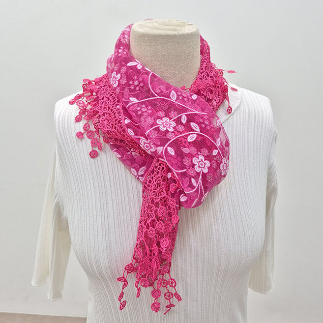 큐티케이 여성 스카프 망사 플라워 자수 무대 행사 레이스