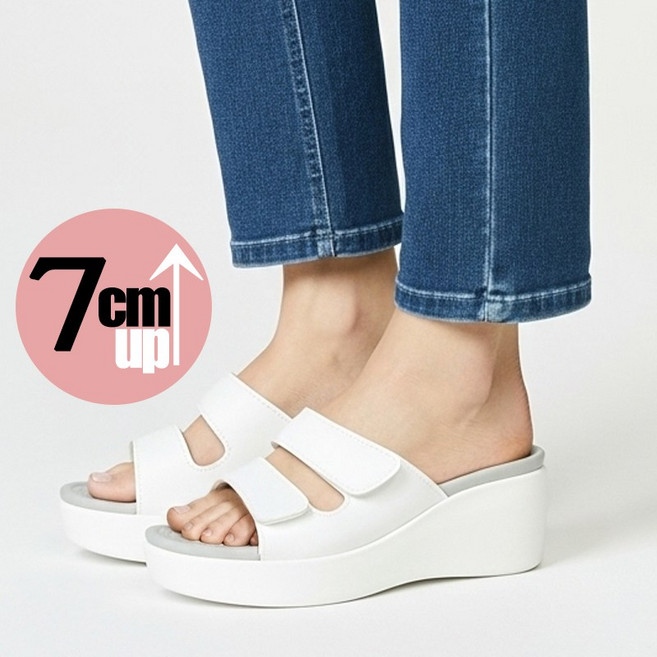 사일런트힐 폭신한 쿠션 여성 통굽 슬리퍼 7cm 키높이 찍찍이 스트랩 발편한 사무실화 근무화 간호화 KS033