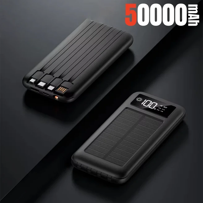 100000mAh 태양광 파워뱅크 초고속 충전 초대용량 모바일 빠른 배터리 야외 캠핑용 2026, 06 black 50000mAh