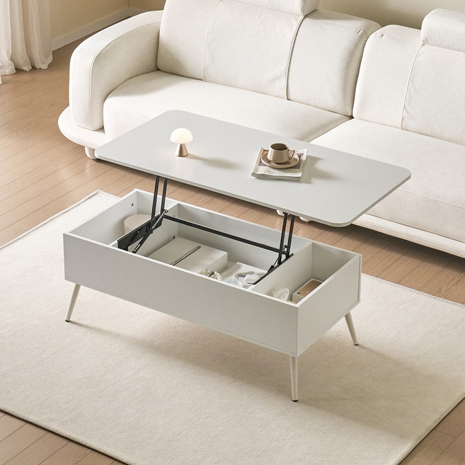 해피아이 써클 리프트업 쇼파 테이블 800 1200, 화이트