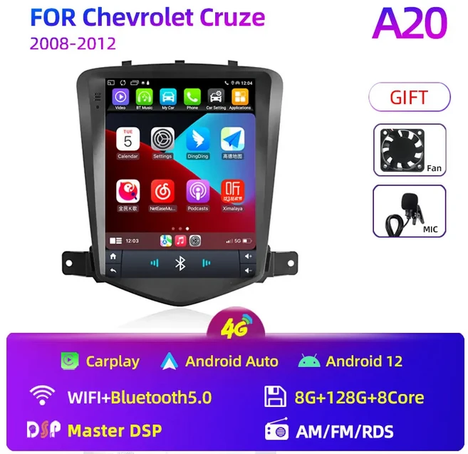 쉐보레 크루즈 2008-2012 카플레이 안드로이드 12 차량용 라디오 멀티미디어 비디오 플레이어 네비게이션, 01 CHINA, 02 A20 8G 128G MF