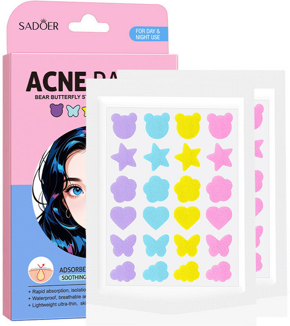 SADOER 熊熊蝴蝶星星彩色痘痘貼 48貼, 1個, ，購買即默認免責聲明且承擔責任]
