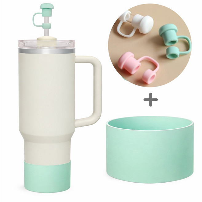 DQmall 텀블러 바닥커버1+빨대마개3 세트, 1개, 민트
