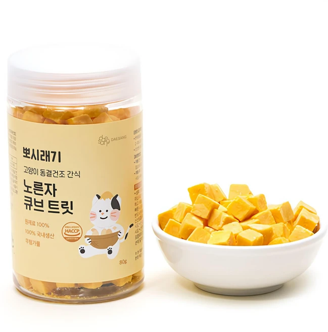 뽀시래기 고양이 큐브 동결건조 간식, 노른자, 80g, 1개 - 쿠팡