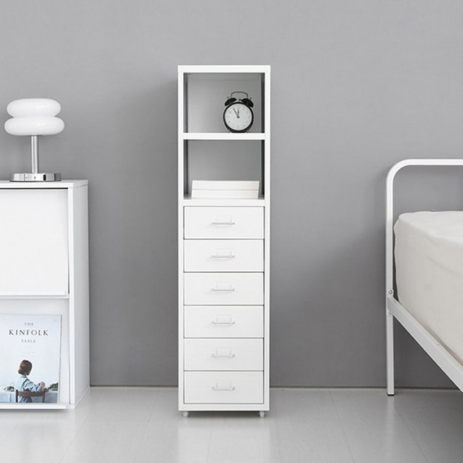 마켓비 피하 높은 선반서랍장, 화이트, 6단