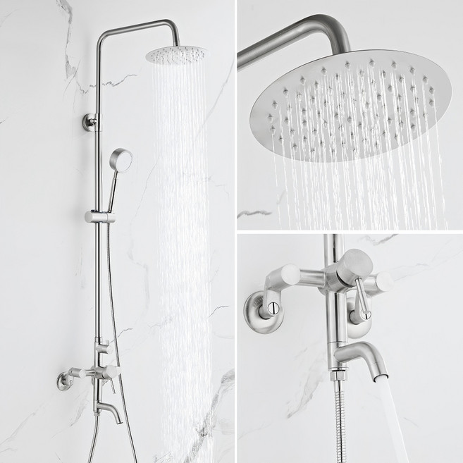 SUS304 스테인리스 해바라기 샤워기 수전 세트 [셀프영상 설치가능], 실버, 1개