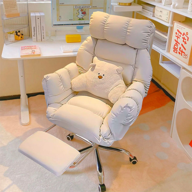 New World 침대형 중역 의자 발받침대 리클라이너 사무용 PC방용 컴퓨터 게임용 의자 833, 1개, 크림색