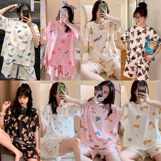 말랑시 여름 면 반팔 파자마 홈웨어 세트