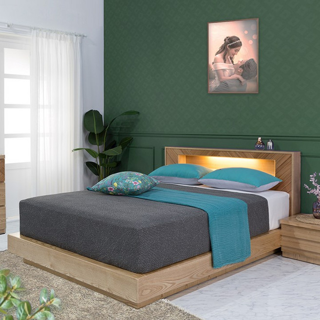 [에보니아] 헤링본 슈퍼싱글조명침대SS_헤링본 본넬매트23T 포함/조명포함, 내추럴