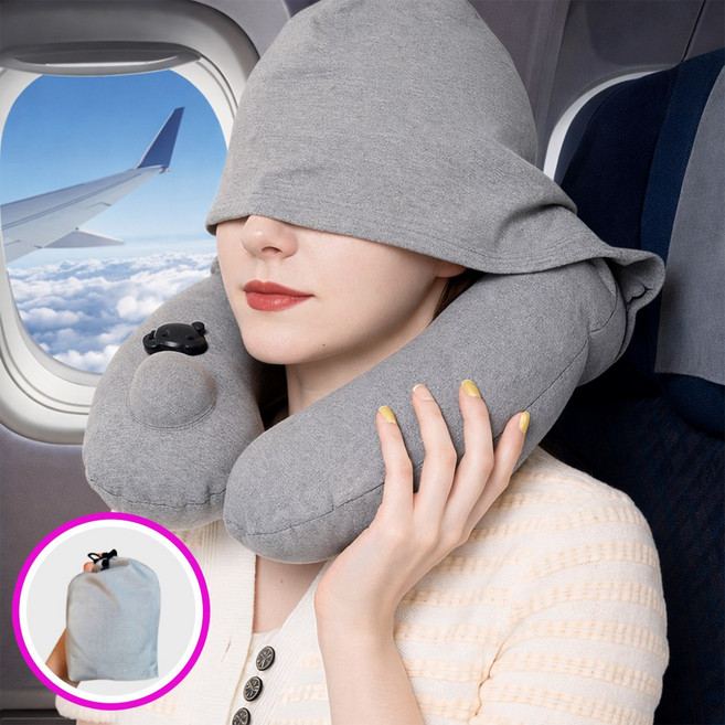 비상 여행용 기내용 휴대용 에어펌프 후드 목베개