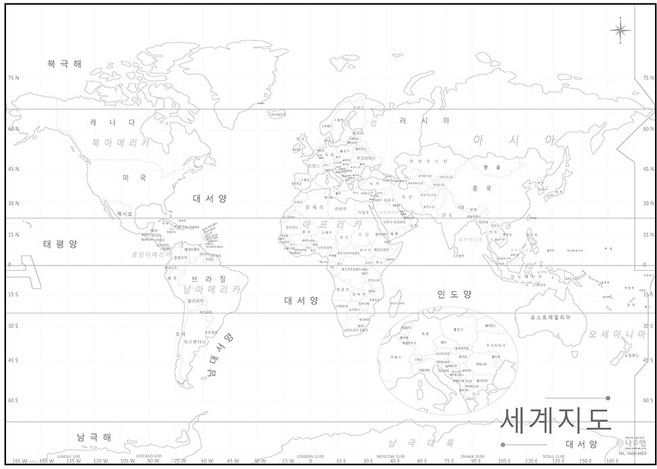 나우맵 우리나라지도 세계지도 백지도 (행정명표기) 비코팅 - 어린이 색칠지도, 02. 세계백지도 (대서양중심)