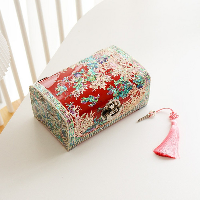 박씨상방 고급자개함 나전칠기 매화꽃채색 굴림형 자개보석함 21cm 외국인선물 예단함, 1개, 빨강