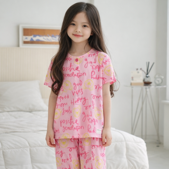 온웨어 아동용 프리미엄 쿨스판 드로잉베어 반팔 상하의 세트