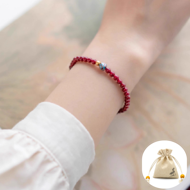 염주팔찌 경면주사팔찌 원석팔찌 불교 삼재 액막이 재물운 팔찌 금전운 액운 퇴치 선물용 전통 파우치 포함