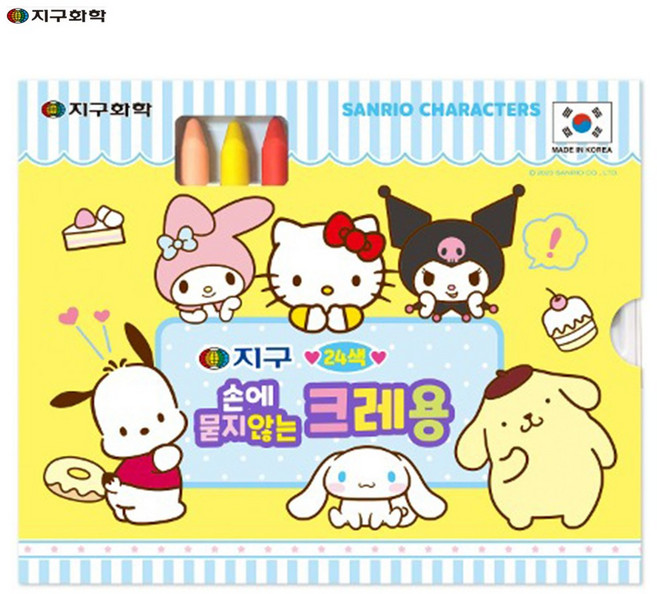[지구화학] 산리오캐릭터즈 손에묻지않는 크레용 24색 세트, 1개
