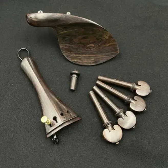 1 세트 4/4 바이올린 천연 흑단 목재 액세서리 부품 피팅 테일피스 + 튜닝 페그 + 엔드핀 + 턱 받침, 06 complete 2