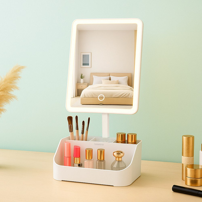 루나미러 탁상용 메이크업 수납형 무선 조명거울 LM-M251, 거울