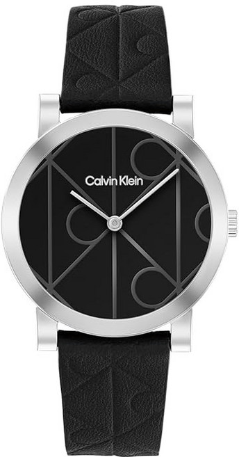 여성용 CK 모노그램 가죽 시계 32mm 케이스 - 코닉 패턴 다이얼 타임리스 미니멀리스트 스타일 그녀를 위한 선물