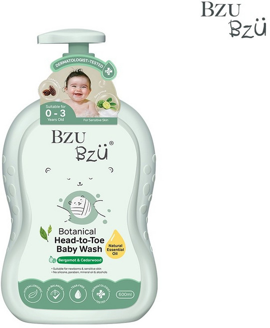 BZU BZU 嬰兒植萃洗髮沐浴露 佛手柑與雪松, 1個, 植萃滋潤升級600ml/瓶, 600ml