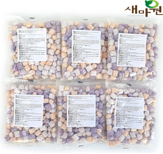 새마원 냉동 칼라 혼합 타피오카펄(대) 무지개 색상 빙수용 빙수떡, 6개, 500g