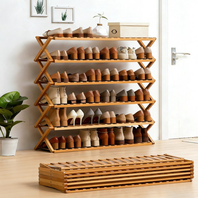 쿠리브 신발장 접이식 현관신발장 설치 X 천연 소재 수납선반, 148(원목색) 50cm, 3단