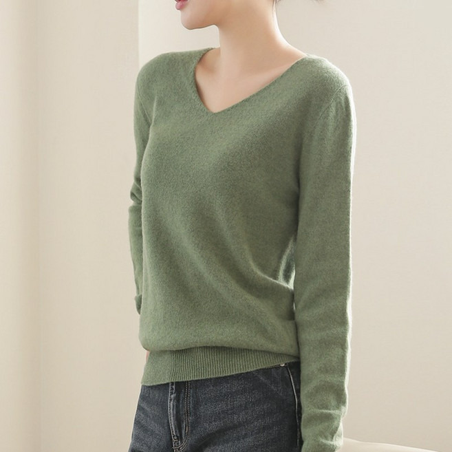 클레이스 울100 캐시미어 호주산 양모 여성 브이넥 니트