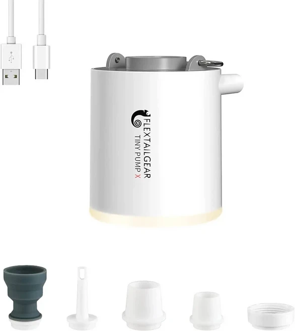 FLEXTAIL TINY PUMP X - 풀 플로트 에어 매트리스 진공 가방용 충전식 1300mAh 배터리가 포함된 휴대용 캠, 05 Grey with light, 1개