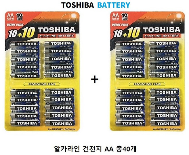도시바 알카라인 건전지 AA (10+10) 20개 X 2세트 (총 40개입), 1세트