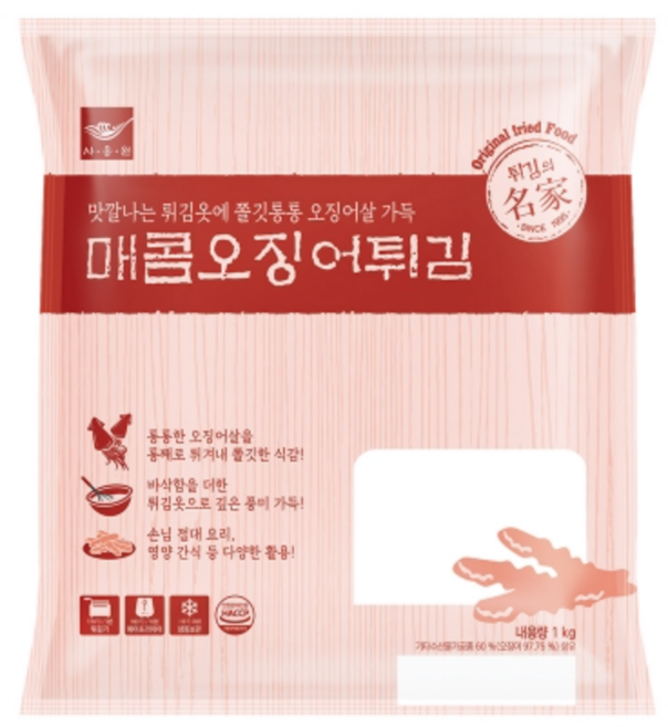 사옹원 매콤오징어튀김1kg x 6개 분식 바삭한튀김 떡볶이와함께, 1kg