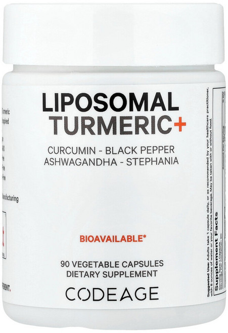 Codeage Liposomal Turmeric 코드에이지 심황 강황 울금 생강 스테파니아 뿌리 인도 유향 아슈와간다 밀크씨슬 민들레 잎 영지 버섯 ACV 사과식초 함유 90정, 1개