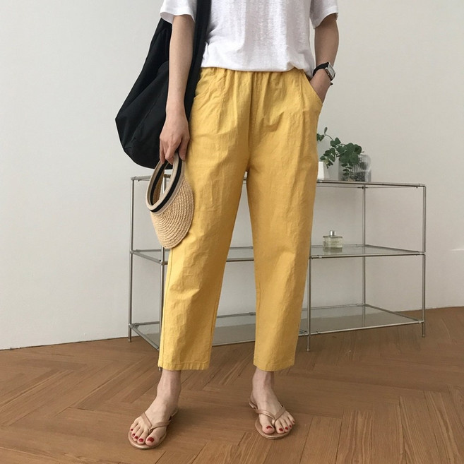 럭키제이 면 마 배기 바지 스판 밴딩 55 66 77 88 여성용