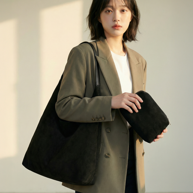 닷옴 봄 여성 스웨이드 데일리 가방 숄더백 호보백 파우치 증정