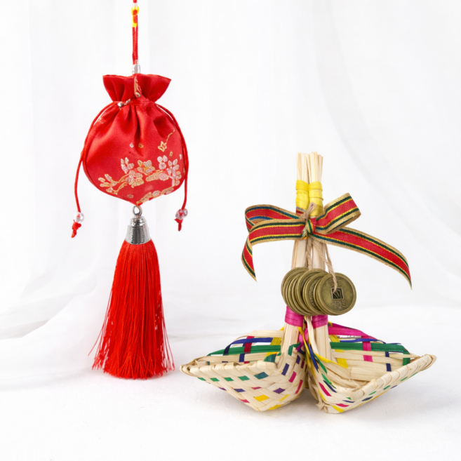 무무리빙 금전운과 복을 부르는 엽전 복조리 + 미니 복주머니 세트, 삼색